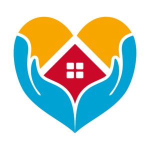 Tutussa Kodissa -hankkeen logo. Kädet, jotka kannattelevat taloa ja sydäntä.