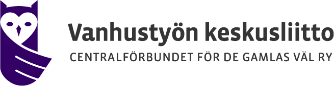 Vanhustyön keskusliitto -logo. Lila pöllö.